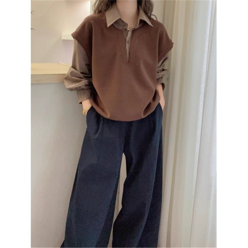 假兩件衛衣拼接格子襯衫女長袖胖妹妹大碼女裝寬鬆顯瘦遮肚子上衣