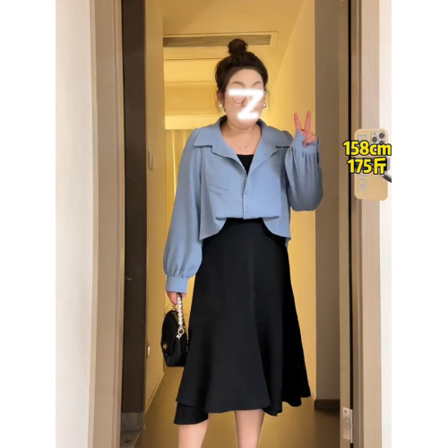 大碼女秋冬裝今年流行上衣2026新款胖mm遮肚巨顯瘦假兩件長袖襯衣
