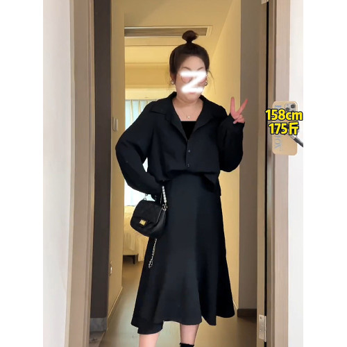 大碼女秋冬裝今年流行上衣2026新款胖mm遮肚巨顯瘦假兩件長袖襯衣