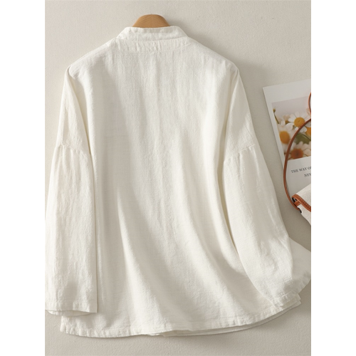 棉麻長袖襯衫女2025春秋裝新款中式立領斜襟盤釦上衣復古禪意茶服