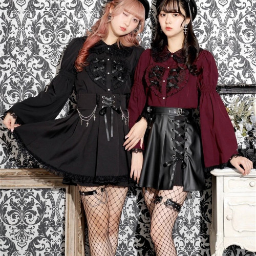 L3-2日本原單新品noemi*蕾服大愛心蕾絲花邊蝴蝶結袖姬襯衫