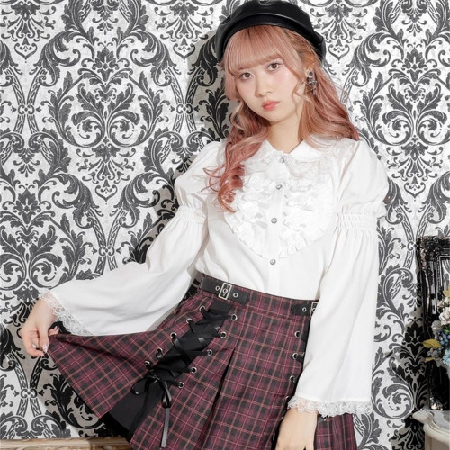 L3-2日本原單新品noemi*蕾服大愛心蕾絲花邊蝴蝶結袖姬襯衫