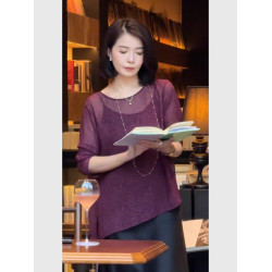 時尚洋氣高級感紫色長袖防曬衣女2025早秋新款寬鬆顯瘦罩衫上衣潮
