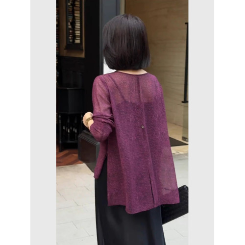 時尚洋氣高級感紫色長袖防曬衣女2025早秋新款寬鬆顯瘦罩衫上衣潮