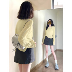 韓系純色簡約長袖t恤防曬罩衫女外搭薄款寬鬆雪花棉松弛感上衣夏