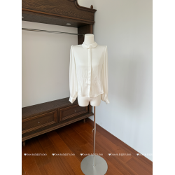 玖月伍/交曡領法式襯衫/天絲醋酸娃娃領長袖襯衣燈籠袖上衣女