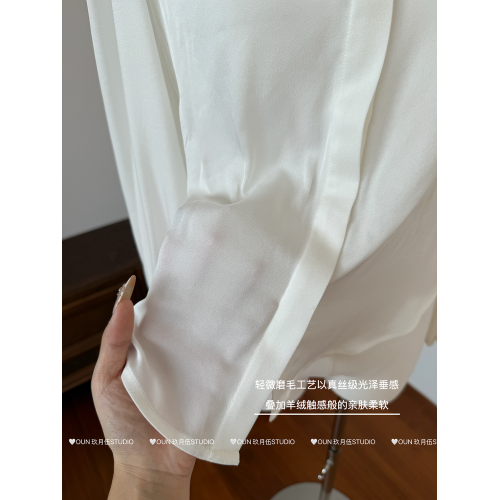 玖月伍/交曡領法式襯衫/天絲醋酸娃娃領長袖襯衣燈籠袖上衣女