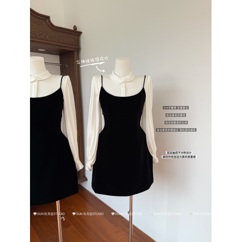 玖月伍/交曡領法式襯衫/天絲醋酸娃娃領長袖襯衣燈籠袖上衣女