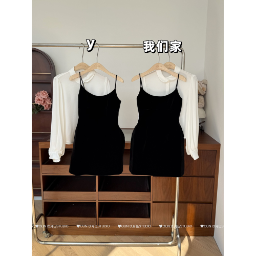 玖月伍/交曡領法式襯衫/天絲醋酸娃娃領長袖襯衣燈籠袖上衣女