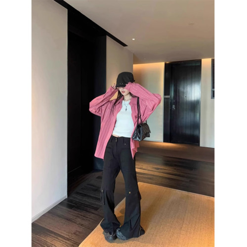 粉色條紋襯衫女2025年春夏新款韓版寬鬆慵懶港風長袖防曬上衣外套