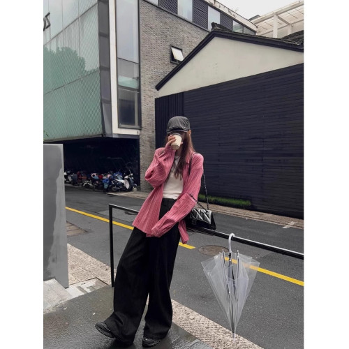 粉色條紋襯衫女2025年春夏新款韓版寬鬆慵懶港風長袖防曬上衣外套