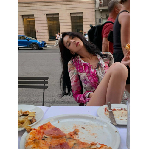 Turn right/陳大腿 多巴胺復古印花綁帶上衣女短款露臍襯衫外套潮