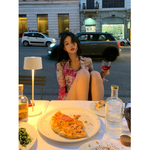 Turn right/陳大腿 多巴胺復古印花綁帶上衣女短款露臍襯衫外套潮