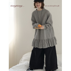 TIONGTIONG復古文藝花苞格子長袖襯衫女秋設計感寬鬆顯瘦襯衣上衣