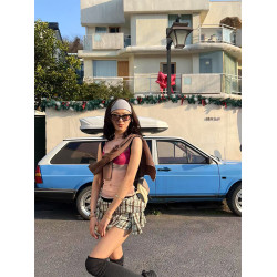 Turn up/陳腿兒 美式辣妹設計性感網紗T恤女夏比基尼印花街頭背心