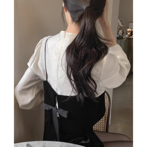 韓國chic春季簡約氣質立領寬鬆休閒後背拉鍊百搭燈籠袖純色襯衫女