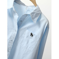 淺藍色刺綉口長袖襯衫女春季新款慵懶寬鬆百搭顯瘦顯白小個子上衣