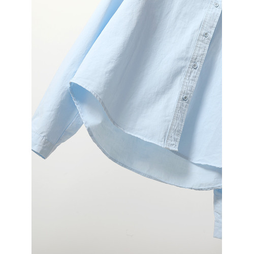 淺藍色刺綉口長袖襯衫女春季新款慵懶寬鬆百搭顯瘦顯白小個子上衣