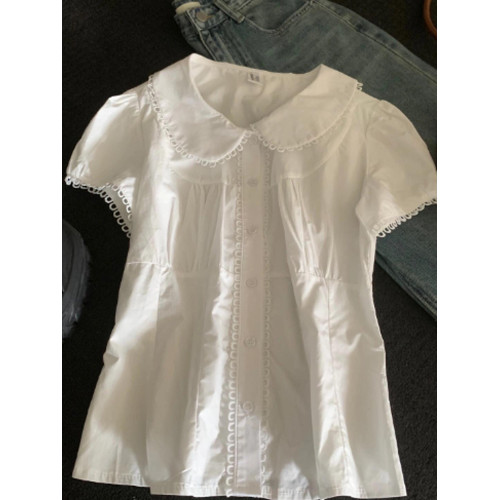 甜欲氛圍感又顯瘦！白色好看甜美娃娃領襯衫女2025夏季小個子上衣