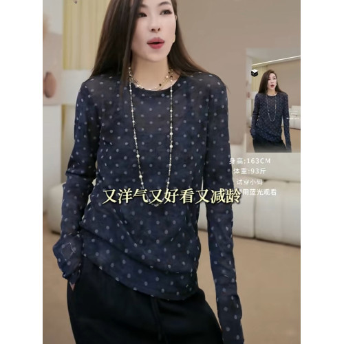 小衆韓版設計感波點輕薄長袖防曬t恤2025秋季微透顯瘦減齡上衣女