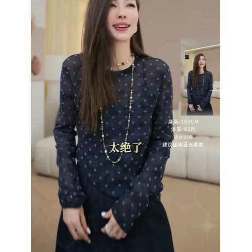 小衆韓版設計感波點輕薄長袖防曬t恤2025秋季微透顯瘦減齡上衣女