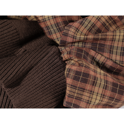 XinmonLee韓系法式復古格紋拼接假兩件襯衫露肩顯瘦百搭初秋上衣