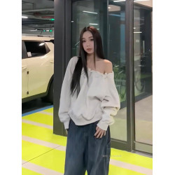 胖mm特大碼300斤韓系辣妹抽繩長袖衛衣女秋冬寬鬆性感露肩上衣潮