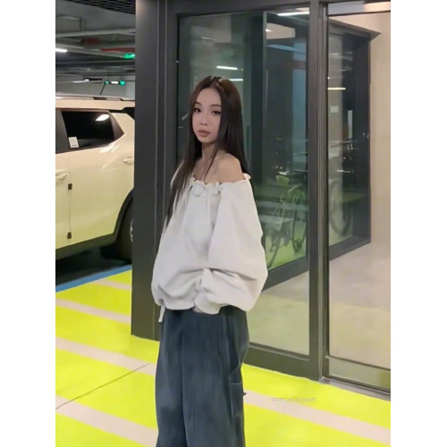 胖mm特大碼300斤韓系辣妹抽繩長袖衛衣女秋冬寬鬆性感露肩上衣潮