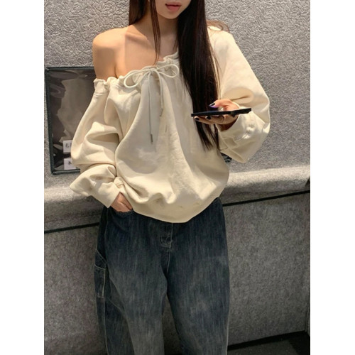 胖mm特大碼300斤韓系辣妹抽繩長袖衛衣女秋冬寬鬆性感露肩上衣潮