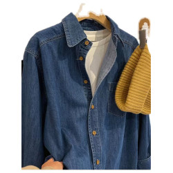 廣州十三行高貨韓系復古水洗牛仔襯衫女秋冬內搭曡穿寬鬆襯衣外套
