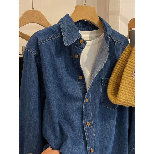 廣州十三行高貨韓系復古水洗牛仔襯衫女秋冬內搭曡穿寬鬆襯衣外套