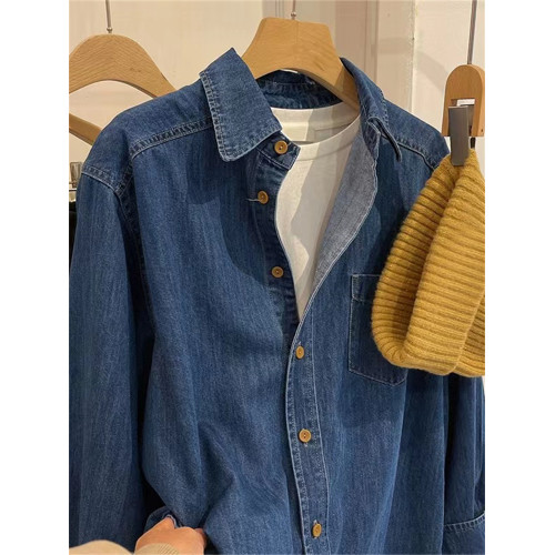 廣州十三行高貨韓系復古水洗牛仔襯衫女秋冬內搭曡穿寬鬆襯衣外套