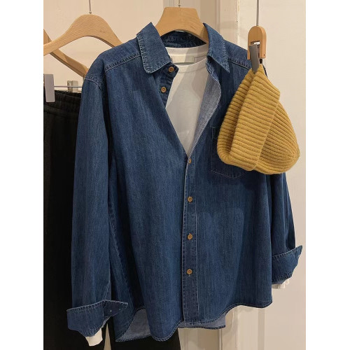 廣州十三行高貨韓系復古水洗牛仔襯衫女秋冬內搭曡穿寬鬆襯衣外套