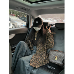 THE MOON高個子加長美式復古豹紋襯衫外套2025秋中長款慵懶風襯衣