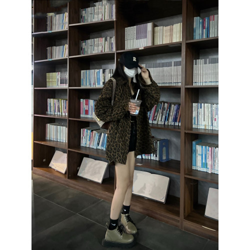 THE MOON高個子加長美式復古豹紋襯衫外套2025秋中長款慵懶風襯衣