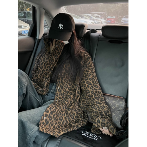 THE MOON高個子加長美式復古豹紋襯衫外套2025秋中長款慵懶風襯衣