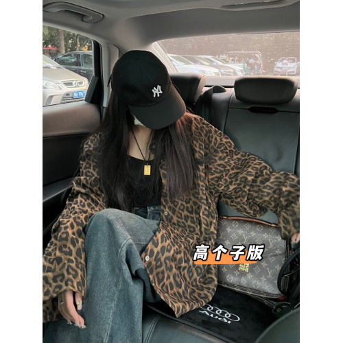 THE MOON高個子加長美式復古豹紋襯衫外套2025秋中長款慵懶風襯衣