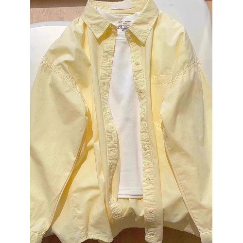 春夏季純棉黃色襯衫通勤穿搭2025新款女薄款長袖襯衣外套防曬上衣