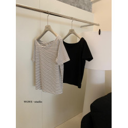 十三行 春季新款斜肩一字肩兩穿短袖T恤寬鬆顯瘦基礎百搭上衣女