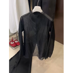 圓領簡約設計感黑色時尚氣質防曬衣2025年秋季新款洋氣長袖襯衫女