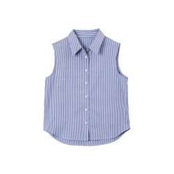 【四季曡搭】秋冬新款百搭條紋無袖襯衫曡穿背心繙領襯衣內搭顯瘦