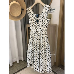 2024夏季新品！法式重工刺綉鏤空印花吊帶a字優雅高腰連衣裙