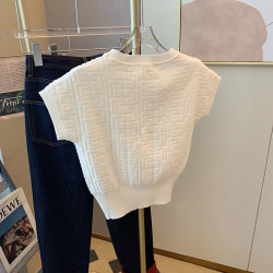 專櫃撤廻剪標小香風短袖針織衫女夏季新款高級感氣質法式無袖上衣