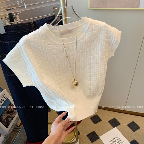 專櫃撤廻剪標小香風短袖針織衫女夏季新款高級感氣質法式無袖上衣