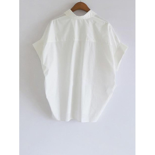 南油高級女裝撤廻~折釦專櫃棉質白色寬鬆蝙蝠袖V領襯衫襯衣女