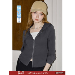 庫恩瑪維街頭風雙拉鍊連帽短外套女2026早春新款涼感物語遮陽上衣