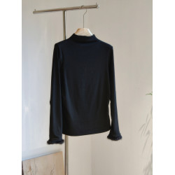 柔軟親膚加絨打底衫半高領氛圍感水貂毛袖口內搭國風新中式百搭冬