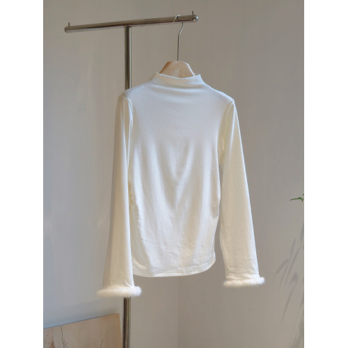 柔軟親膚加絨打底衫半高領氛圍感水貂毛袖口內搭國風新中式百搭冬