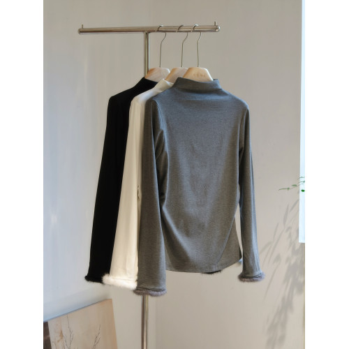 柔軟親膚加絨打底衫半高領氛圍感水貂毛袖口內搭國風新中式百搭冬