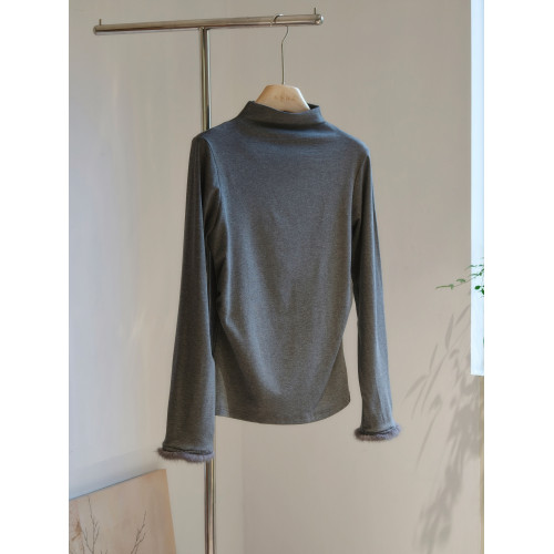 柔軟親膚加絨打底衫半高領氛圍感水貂毛袖口內搭國風新中式百搭冬